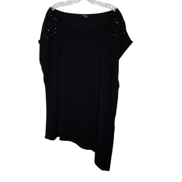 Torrid Womens Size 2X Short Sleeve Asymmetrical Hem Studded Black Semi Sheer - Picture 1 of 5
